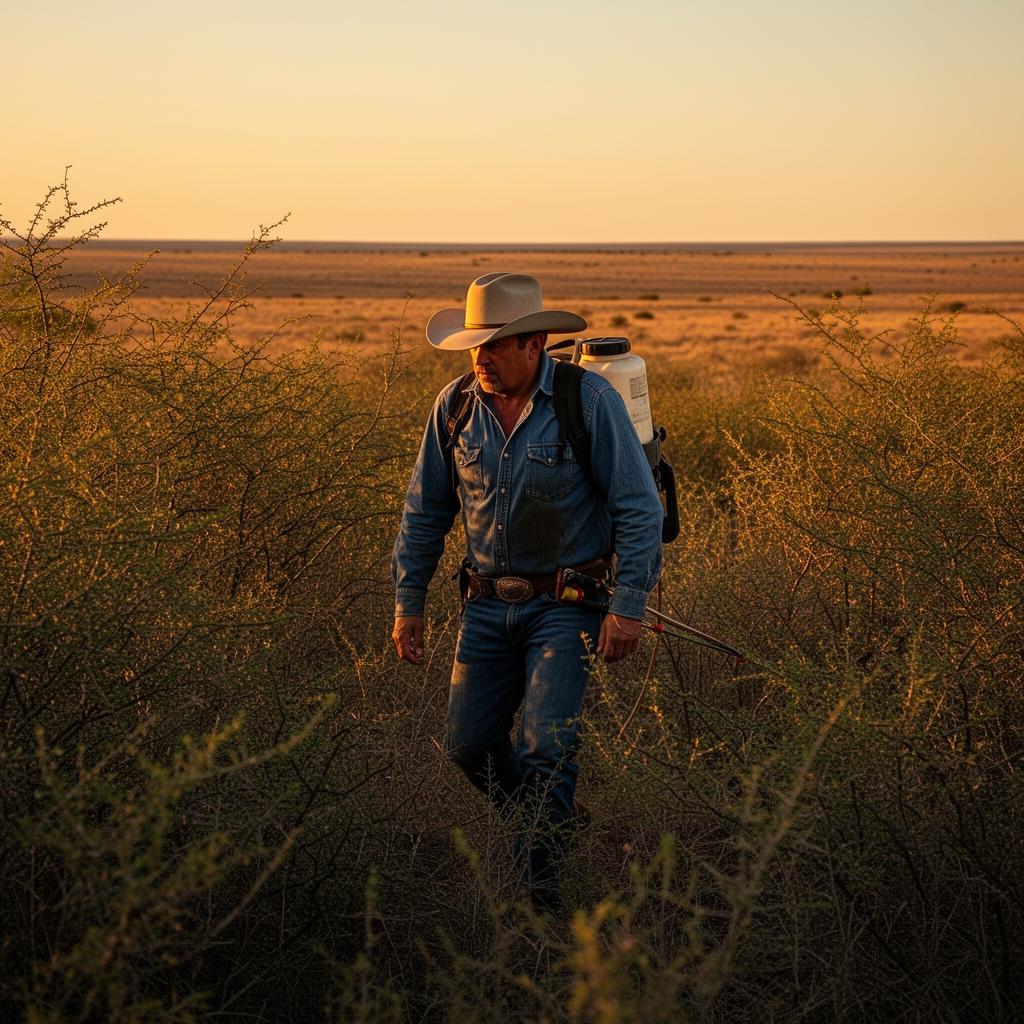 Texas rancher coiling a leather rope at sunset